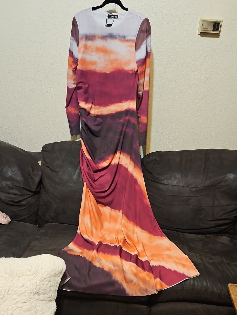 Long Sleeve Tie-Dye Maxi Dress in Pink and Orange